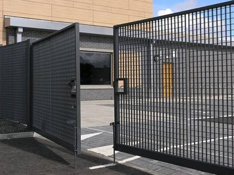 RAL painted steel grating door of administrative building.