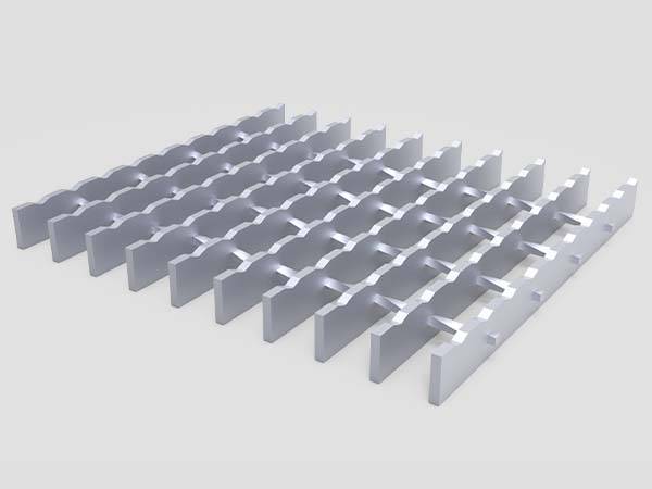 Aluminum grating with a serrated surface is displayed.