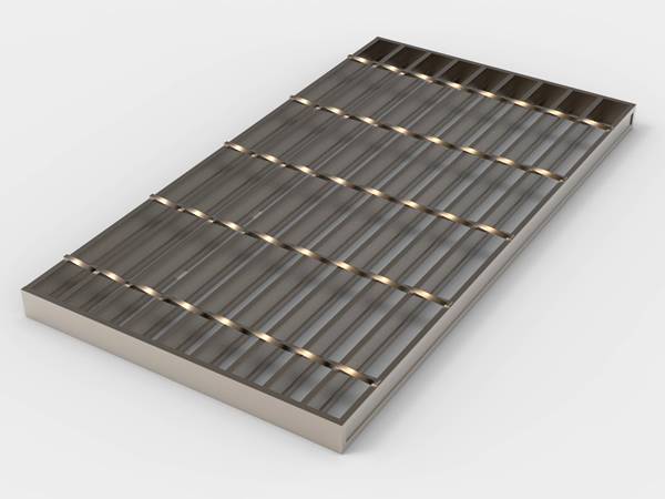 A piece of carbon steel I bar steel grating on white background.