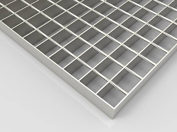 A galvanized flat bar steel grating is displayed.