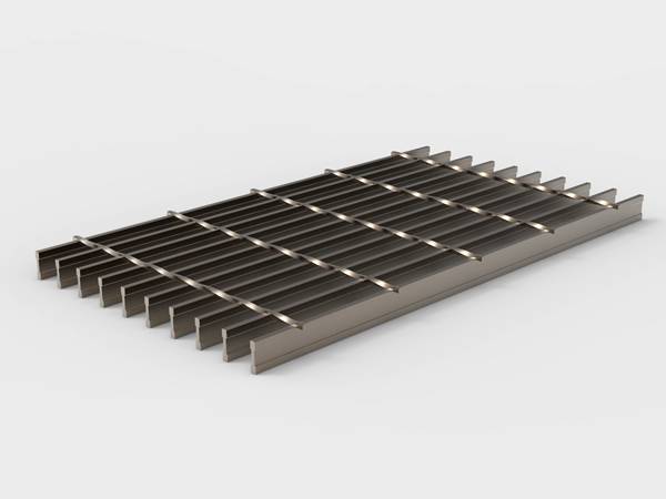 A piece of I bar steel grating with smooth surface on white background.