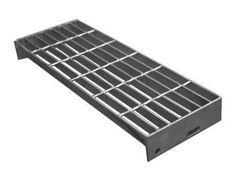 A welded stair tread steel grating without nosing.